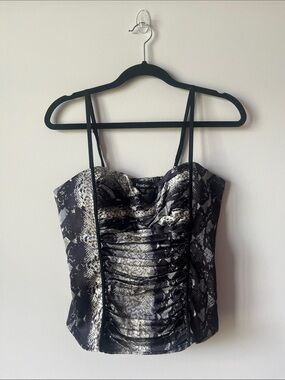 Bebe Black & Gray Snake-Print Ruched Bustier Top
